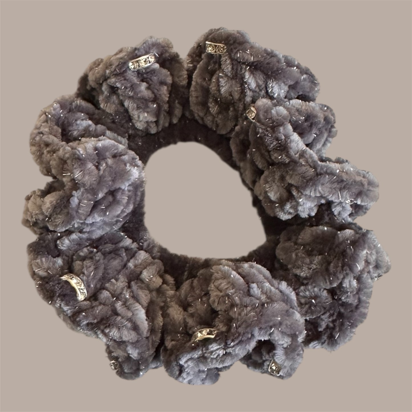 Juicy Couture Carbon Grey Sparkle Scrunchie with Jewels