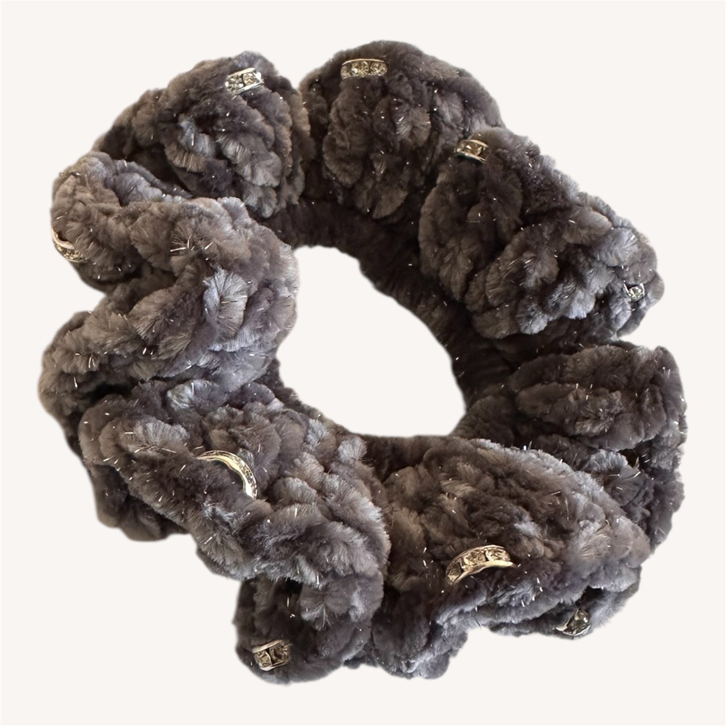 Juicy Couture Carbon Grey Sparkle Scrunchie with Jewels