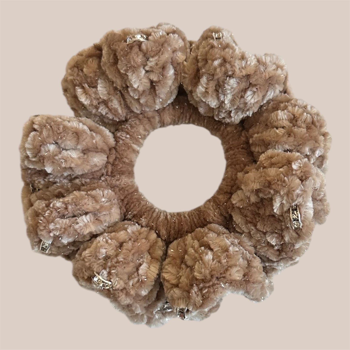Juicy Couture Frothy Fawn Sparkle Scrunchie with Jewels