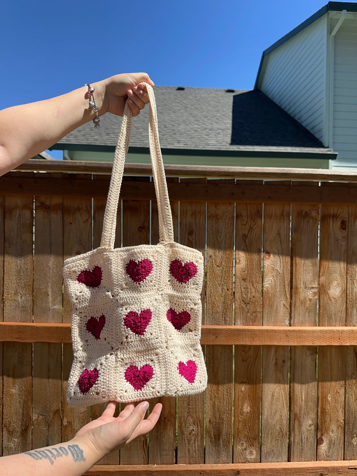 Lined Heart Tote Bag