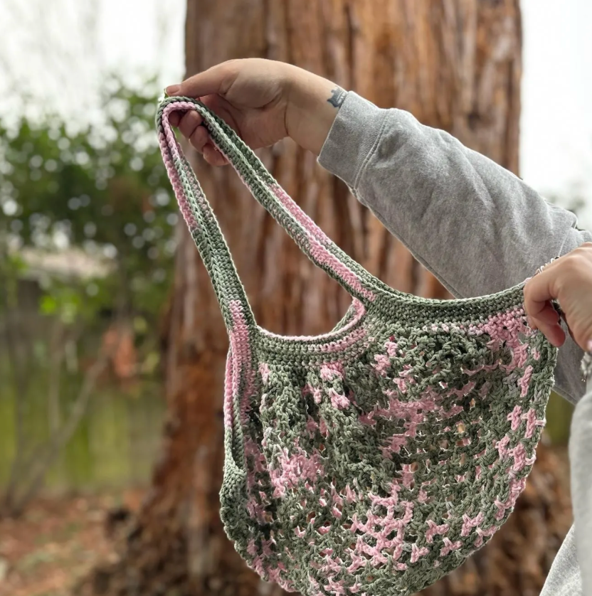 Pink and Green Camo Mesh Market Bag