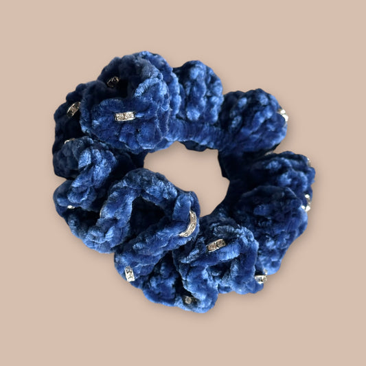 Juicy Couture Midnight Sea Velvet Scrunchie with Jewels