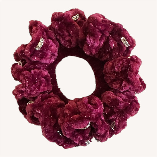Juicy Couture Deep Crimson Sparkle Scrunchie with Jewels
