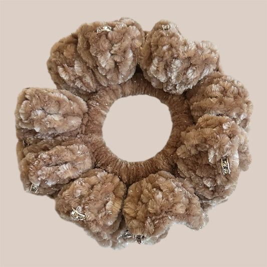Juicy Couture Frothy Fawn Sparkle Scrunchie with Jewels
